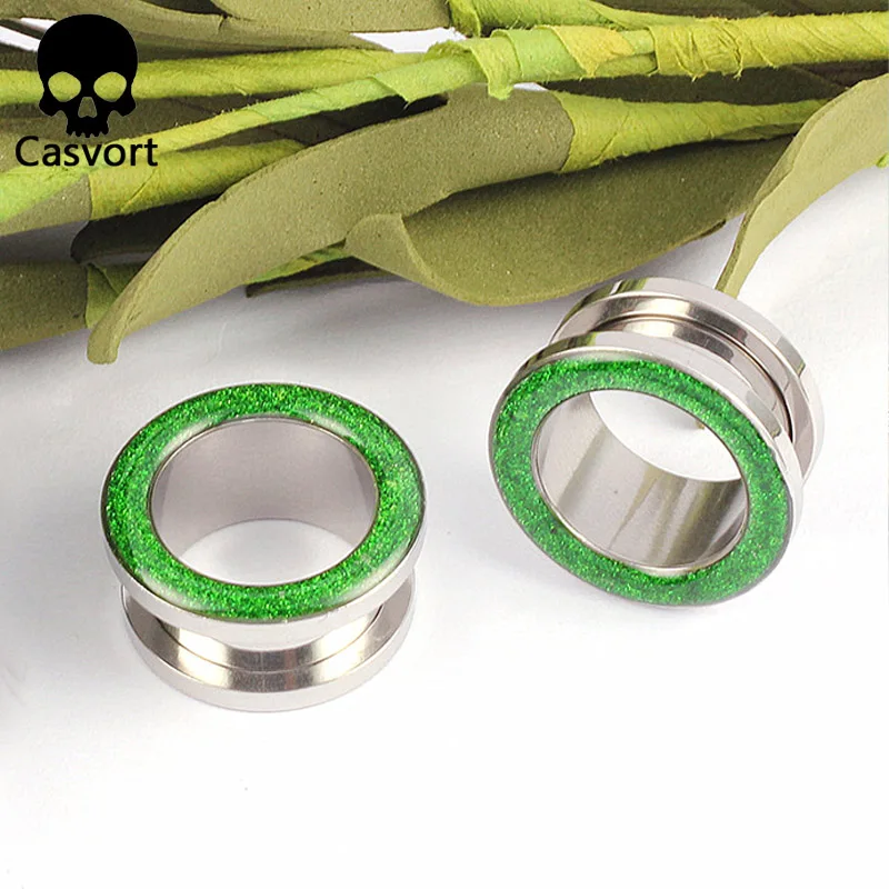 Casvort 2 шт 316L из нержавеющей стали винт тонкие туннели Флуоресцентный цвет диаметры для ушей пирсинг тела ювелирные серьги расширитель - Окраска металла: green