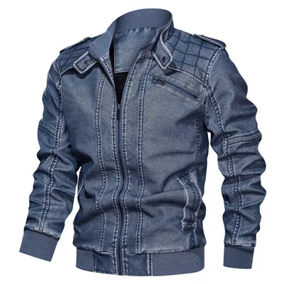 Новая мотоциклетная кожаная куртка для мужчин зима осень повседневные винтажные Куртки из искусственной кожи мужской костюм Байкер с карманами на молнии Дизайнерские Пальто - Цвет: MG811 Blue