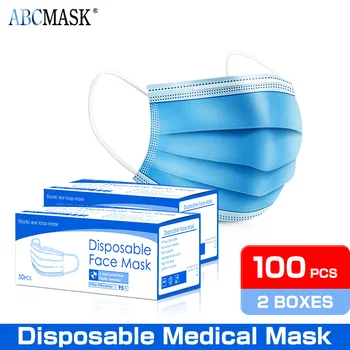 

100pcs/2box Disposable Medical Face Mask Anti-pollution 3 Layer Face Mask Ear Loop Surgical Medical Mask Breathable Health Mask