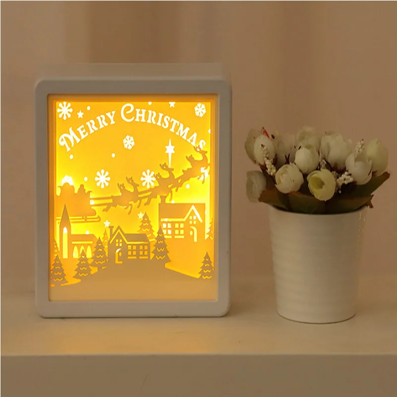 

Warm paper carving lamp customized creative desktop book lamp romantic couple photo frame lamp bedside lamp LED night light