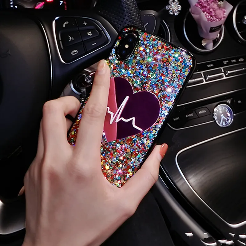 Блестящий чехол с большим сердцем для iPhone X, XS, MAX, XR, 3D Love, мягкий чехол из ТПУ для iPhone 6, 6 S, 7, 8 Plus, чехол для телефона, Funda