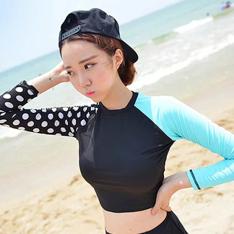 

Korean-style New Style Long Sleeve Swimwear High-waisted Surfing Wetsuit Jellyfish Clothing Contrast Color Split Type Hot Spring