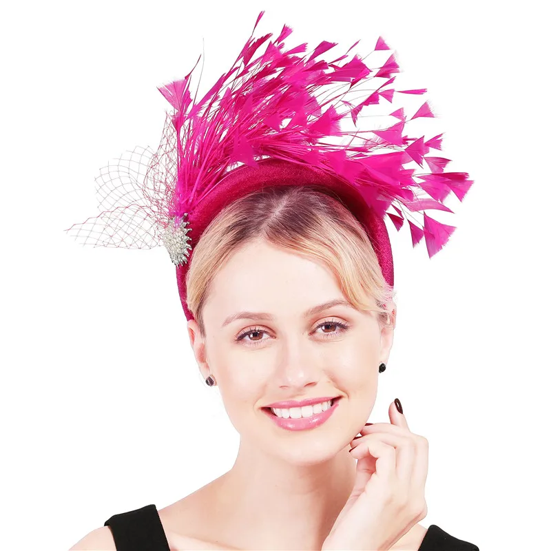 Beautiful gorgeous feathers headbands fascinators women ladies fancy mesh headwear vride wedding hair bands fashion accessories