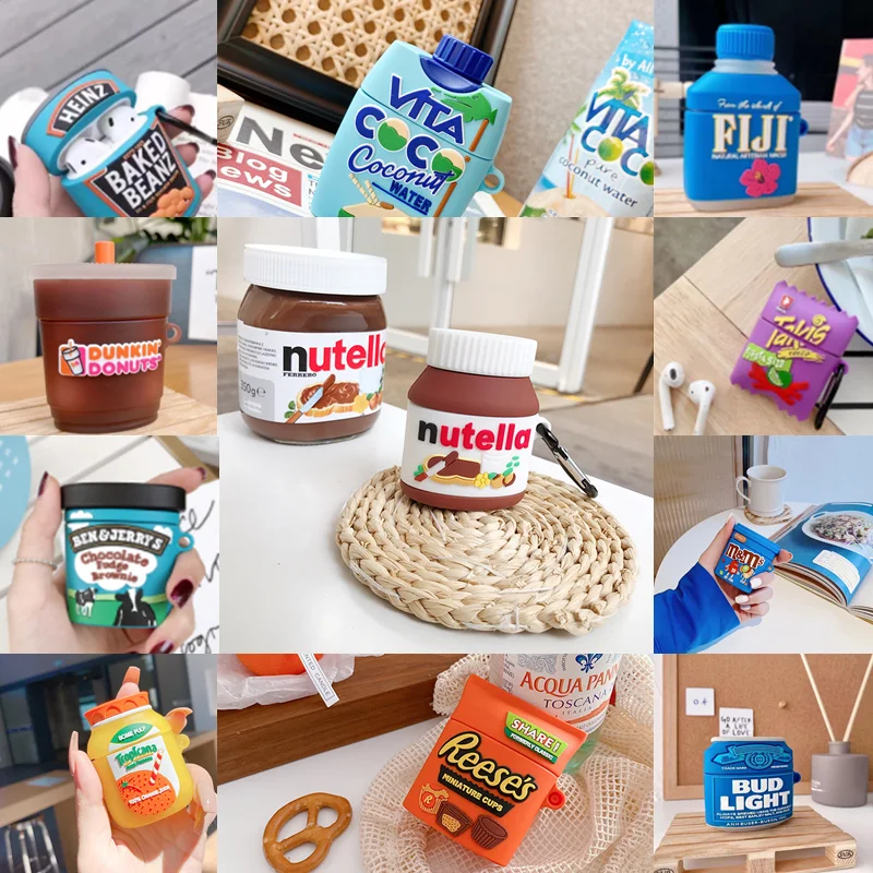 Nutella Hazelnut sauce Canned case For airpods Silicone Cover Case Cute Earphone 3D Headphone Protective |