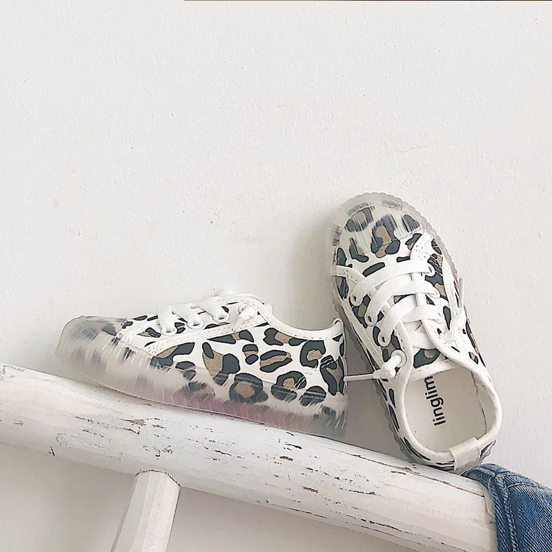 white leopard Детская обувь для печенья; леопардовая парусиновая обувь для девочек; Новинка; сезон лето-осень-весна; повседневная обувь с радужной подошвой для мальчиков - Цвет: white leopard