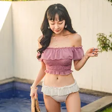 Женские купальники бикини с высокой талией морской Купальник Раздельный танкини бикини женские купальные костюмы для подростков женский купальник