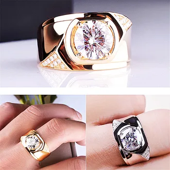 

Trendy gold &white silver color zircon diamonds gemstones rings for men bague masculine jewelry party accessories fashion gifts