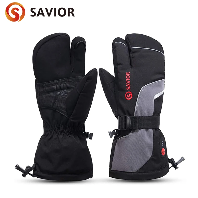 Heated-Gloves Ski-Mitten SAVIOR Skiing Rechareable Women for 3-Finger