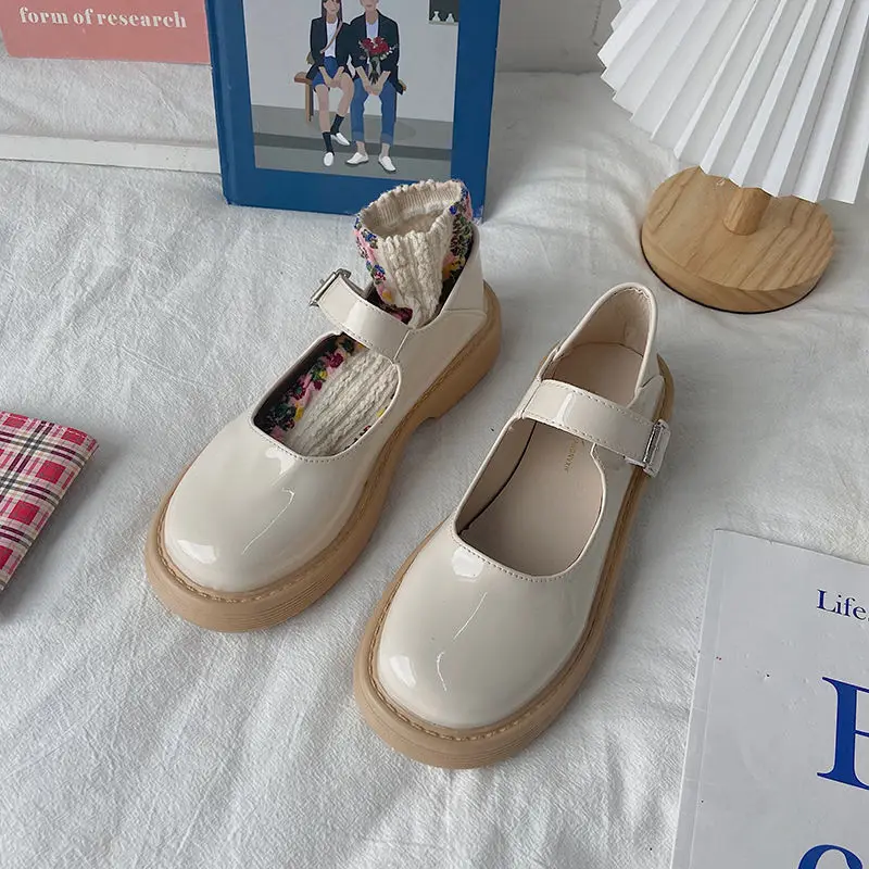 Oraqwlj-zapatos Escuela Japonesa para mujer, de de Lolita, zapatos Mary Jane, JK, punta redonda, hebilla, trampa, plataforma plana - AliExpress Calzado
