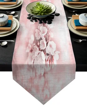 

Plant Cherry Blossom Pink Table Runner Table Flag Home Party Decorative Tablecloth Table Runners for Wedding