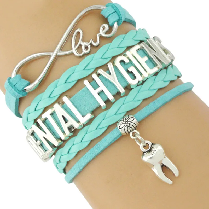 

Dentist Dental Hygienist Hygiene Assistant Tooth Charm Multilayer Wrap Leather Bracelets