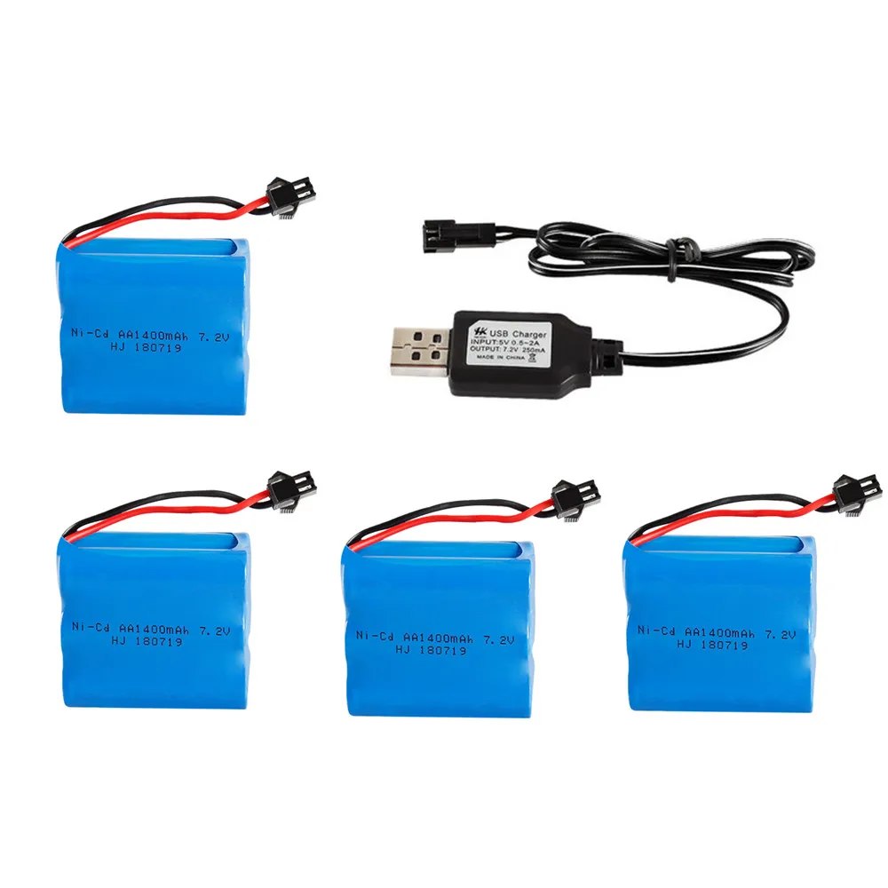 

2/3/4PCS 7.2v 1400mAh nicd rechargeable Battery+5in1 cable charegr for RC Car Boat gun electric toys 7.2 v 1400 mah toy battery