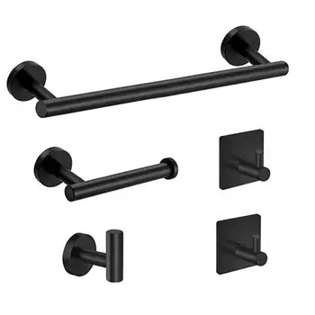 

Bathroom Hardware Set Black Robe Hook Towel Rail Bar Rack Bar Shelf Tissue Paper 449C