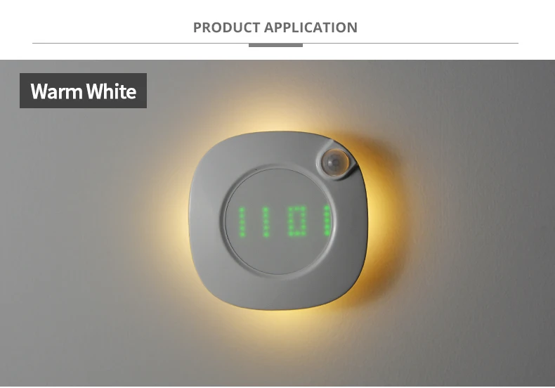 PIR Motion Sensor LED Night light With Digital Time Wall Clock USB Rechargeable LED Wall lamp For Bathroom Decoration