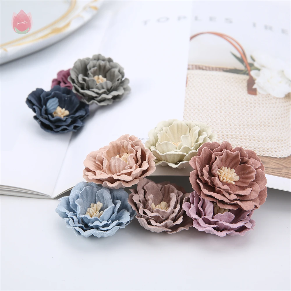 5/20 Stücke 4 cm Künstliche Blumen Köpfe Seide Gefälschte Blumen DIY Hause Wohnzimmer Dekoration Weihnachten Kranz Neujahr hochzeit Dekor – Detail 5