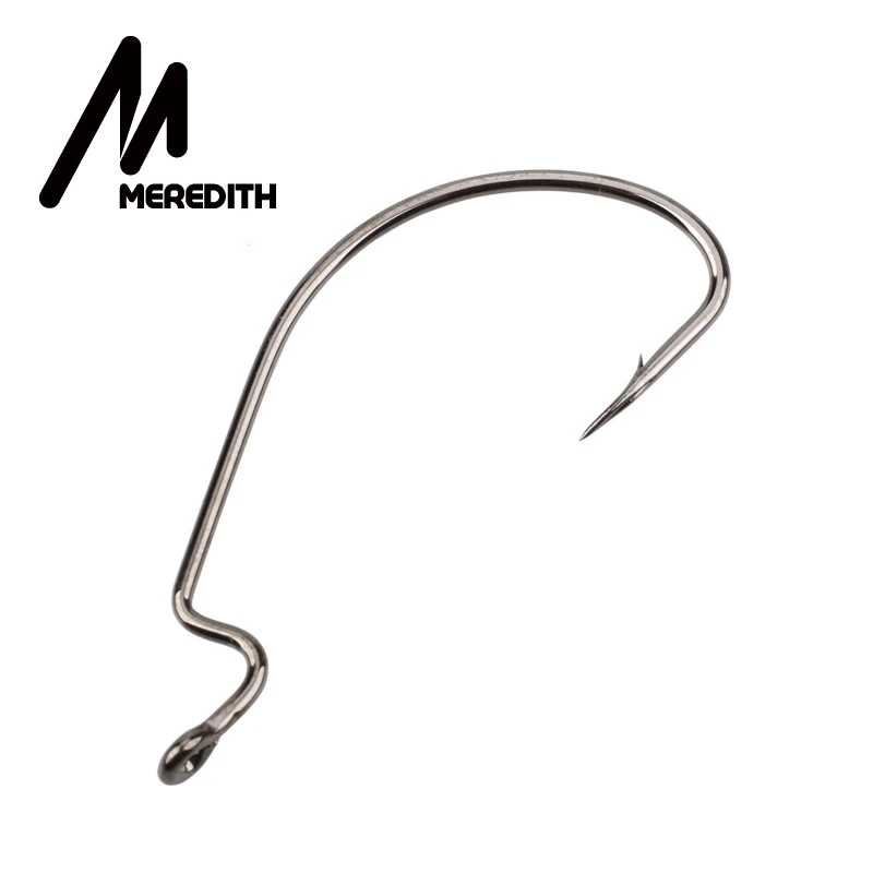 

MEREDITH 50pcs Fishing Hook Carbon Steel Wide Crank Offset Fishhook For Soft Worm Lure 5/0#-8# Bass Barbed Carp Fishing Hooks
