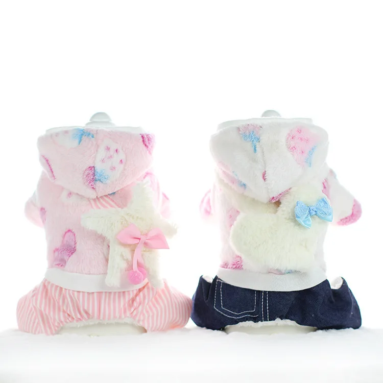 Пижамы для домашних животных осень и зима четыре ноги синий розовый цвета Xs-xl размер пижамы для домашних собак Теплая стеганая одежда для зимней собаки