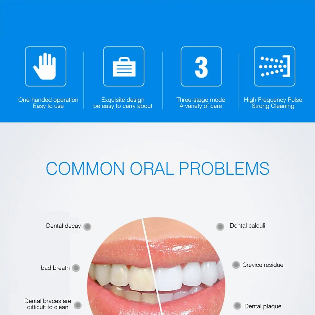 Бытовой многофункциональный Электрический Очиститель зубов, ирригатор для полости рта, портативное устройство для чистки зубов с красными зубами