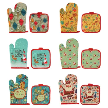 

2pcs/lot Christmas Baking Anti-Hot Gloves Pad Santa Claus Oven Microwave Insulation Mat Cooking BBQ Oven Mitts Christmas Decor
