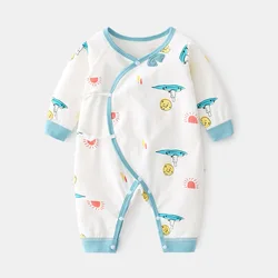 Combinaison en coton pour nouveau né, barboteuse à manches longues pour bébé, vêtements simples et décontractés pour ramper, tenue de printemps et d'automne 
