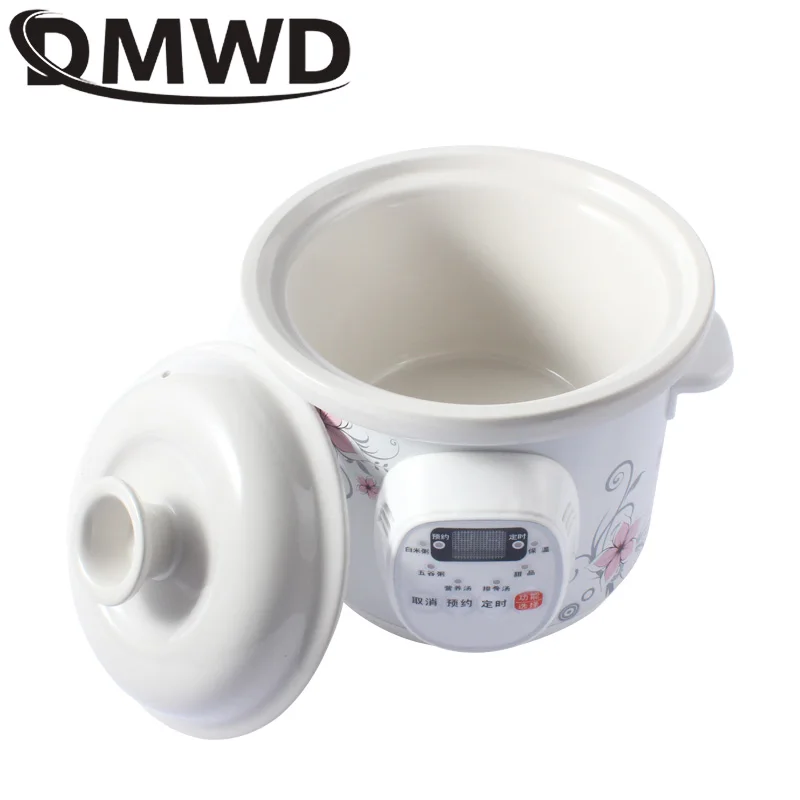 DMWD Electric Slow Cooker 1.5L Mini Health Pot Stew Soup Porridge Time Control Ceramic Baby Food Cooking Machine Meal Steamer 3