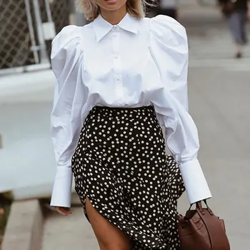 

Elegant White Puff Sleeve Blouse Women Shirts Office Lady Ladies Work Wear Turn Down Collar Womens Tops And Blouses Female