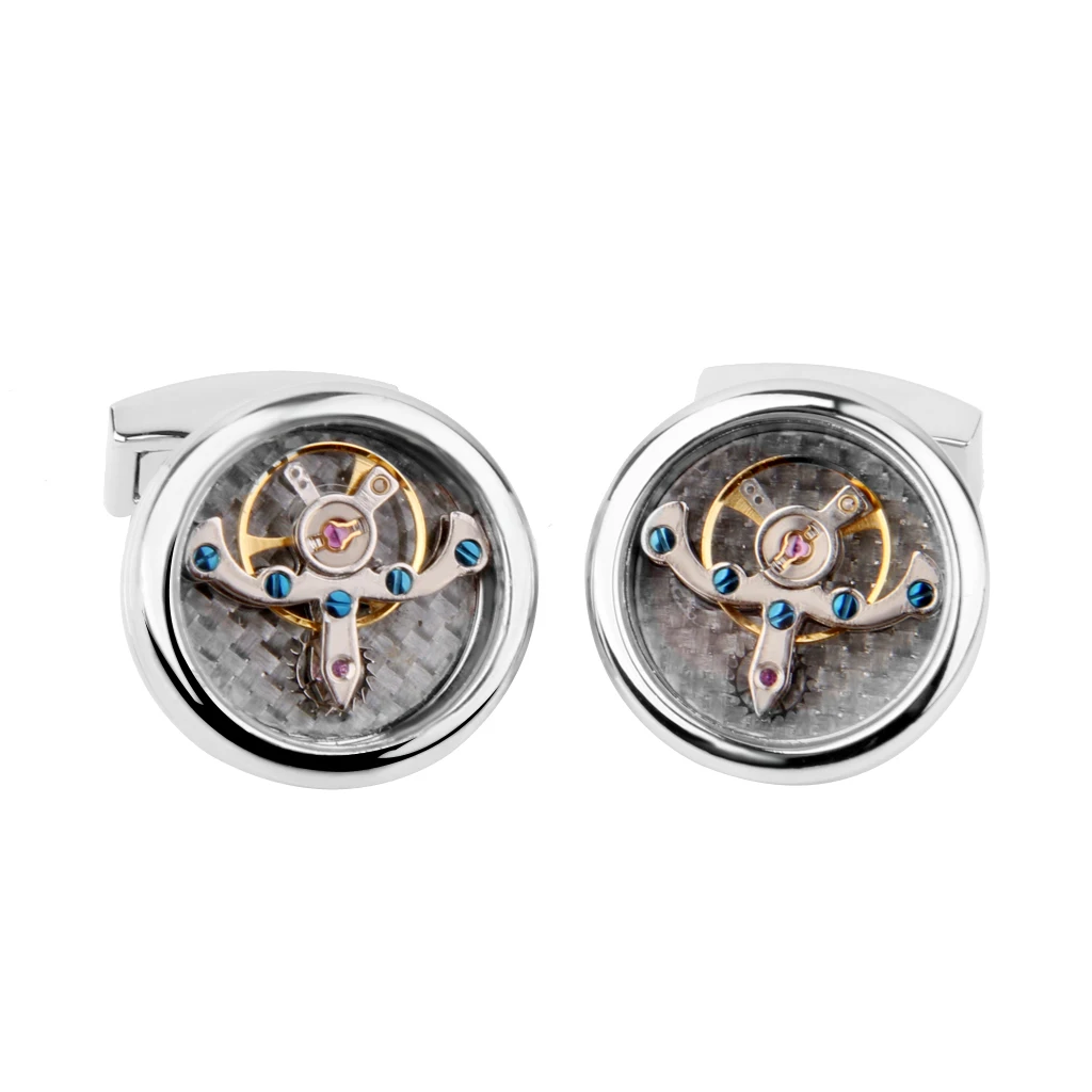 Men`s Watch Movement Cufflinks Cuff Links Novelty Gift Silver