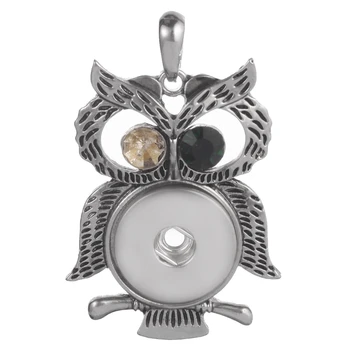 

10pcs Wholesale Hot Sale Fashion Interchangeable Crystal Snap Button Jewelry Owl Charm Necklace Pendant