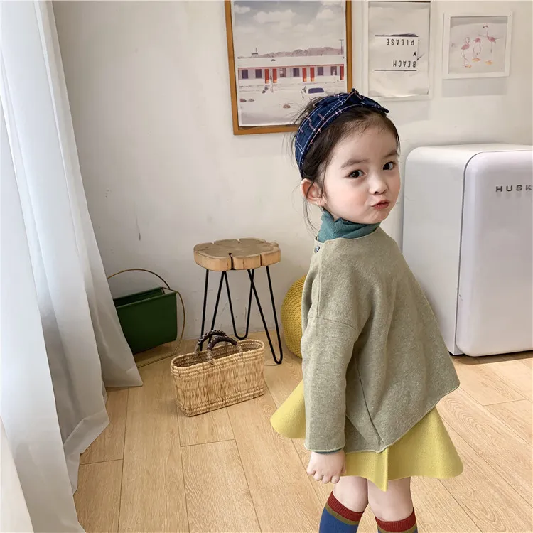 Autumn fashion girls thin solid color back crossed Cape kids 3 colors casual long sleeve Tops clothes