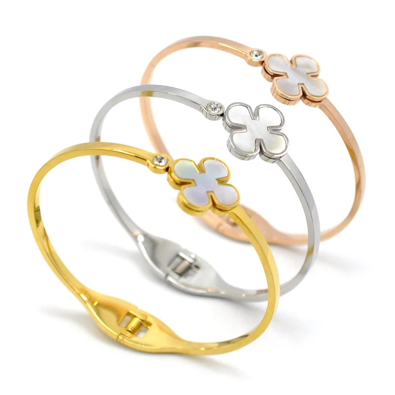 Роскошный брендовый браслет в виде цветка и браслеты для женщин, ювелирные изделия из нержавеющей стали, розовое золото, браслеты-манжеты, подарок