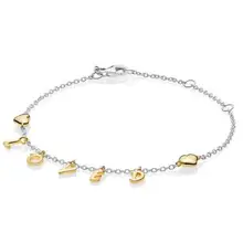 Подлинный 925 пробы серебряный браслет, блестящий любимый браслет с золотыми сердечками, цепочка, браслет для женщин, сделай сам, модное ювелирное изделие