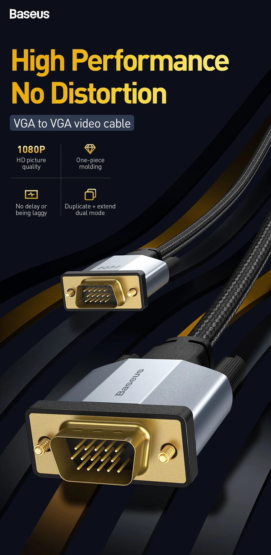 Baseus VGA к VGA кабель 15 Pin 1080P HD папа-папа VGA видео кабель-адаптер для проектора монитора компьютера ПК ТВ VGA провод шнур