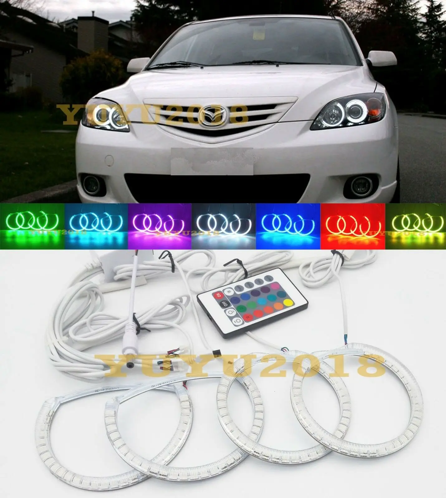 RGB светодиодные кольца с ангельским глазом и ореолом подходят для Mazda 3 2004-2009