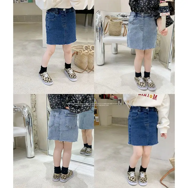 Летняя Корейская джинсовая юбка трапециевидная рваная одежда для маленьких