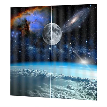 

1pc Curtain Decorative Polyester Outer Space Waterproof Universal Printing Drape Curtain for Bedroom Home Hotel Living Room