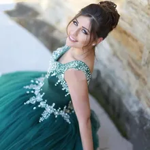 Пышное зеленое платье с v-образным вырезом, блестящие Тяжелые Кристаллы, шнуровка на спине, тюль, линия, шлейф, Ever Pertty Новое поступление, горячая распродажа