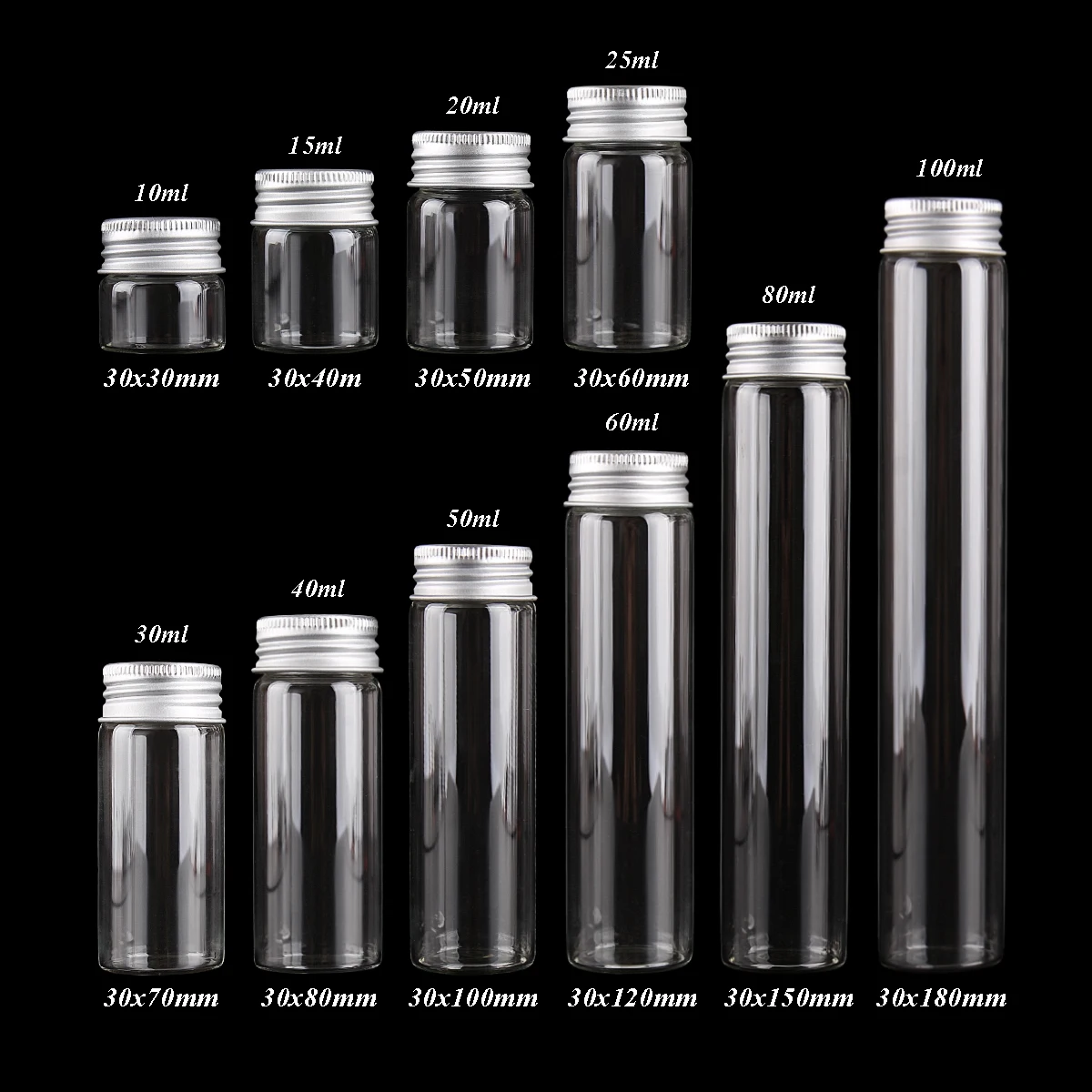 24pcs/lot 10ml-100ml Glass Bottles Jars with Aluminum Lids for Wedding Favors Art Crafts