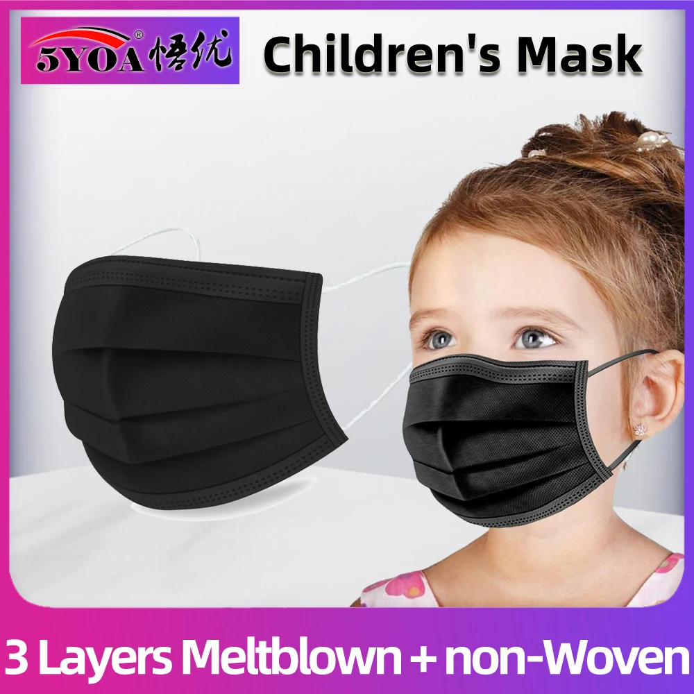 1-500pcs Children Face Masks Child Disposable Anti-fog Kids Mouth Mask Black Soft Breathable PM2.5 Nonwoven Boys Girls 3 Layer |