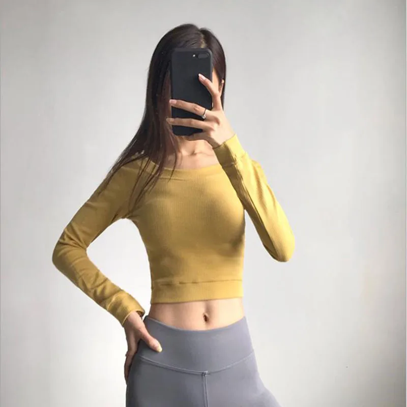 Camiseta corta de manga larga sin costuras Vital para mujer, camiseta de entrenamiento para gimnasio