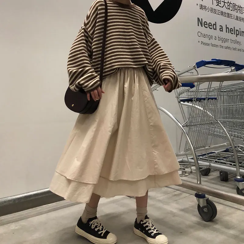 

2 colors high elastic waist Long Skirts Woman 2019 autumn solid color irregular A-line Skirts womens (X224)