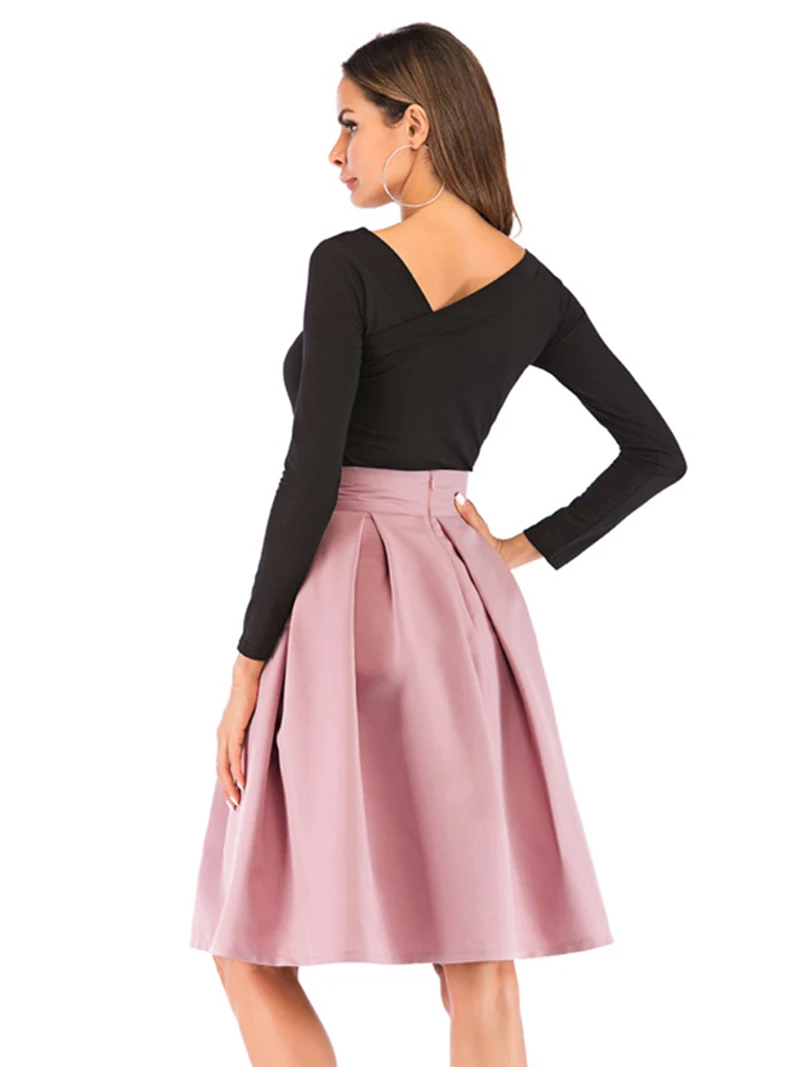 Bow pleated skirt women high waist korean short midi skirt female 2020 fashion A line spring autumn women skirts clothes DR1404 (10)