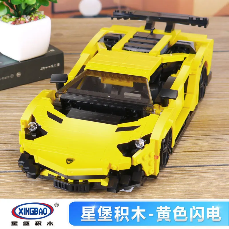 

XINGBAO Xb03008 Yellow Lightning Car Model Compatible of High-Building Blocks Assembled Fight Inserted Small Particles Toy