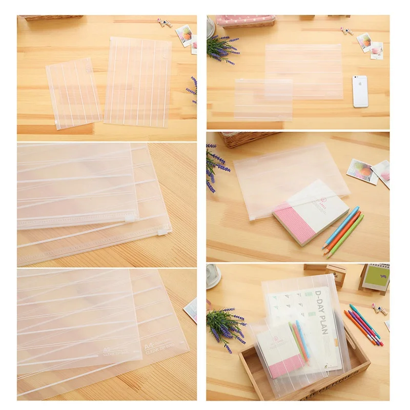 Storage Bag School Office Supply Transparent Loose Sheet Notebook Zipper Environment-friendly Transparent Abrasive File Bag