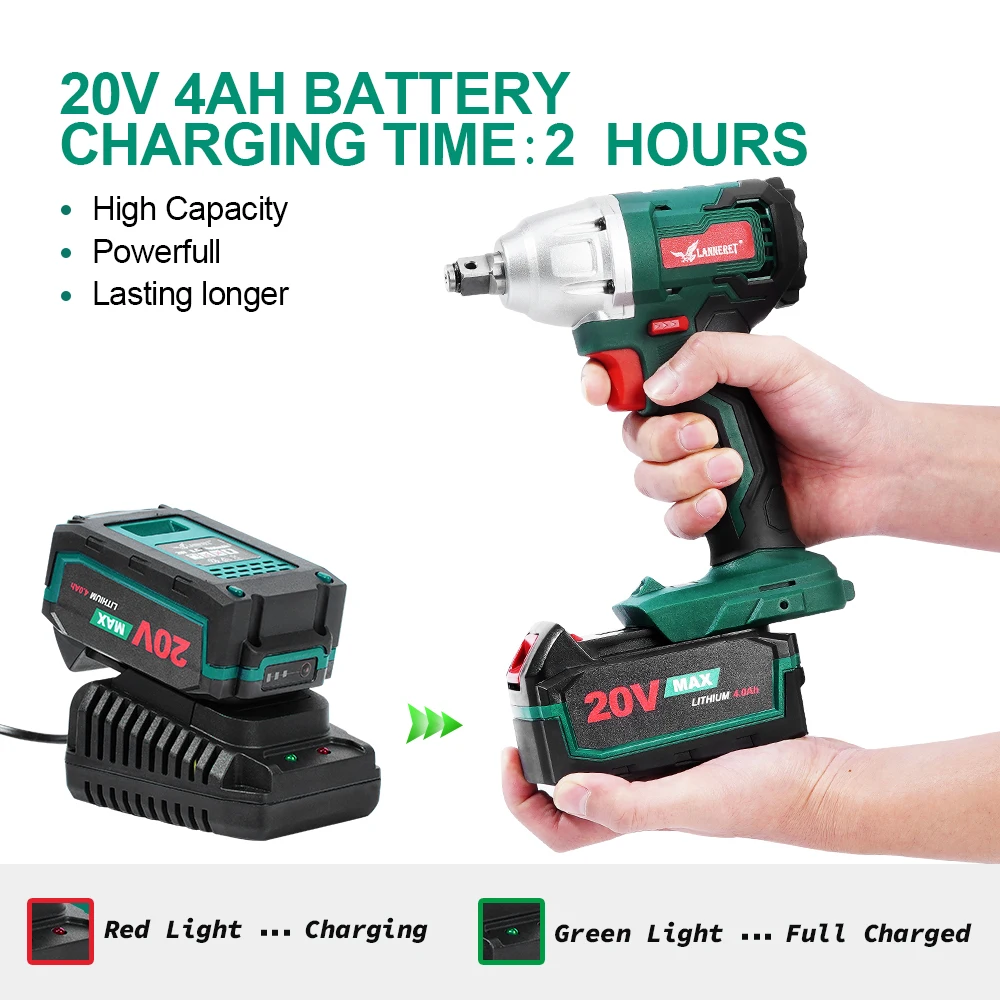 Аккумуляторный ударный гайковерт LANNERET бесщеточный Электрический 20 в 4 0 Ач li ion 2
