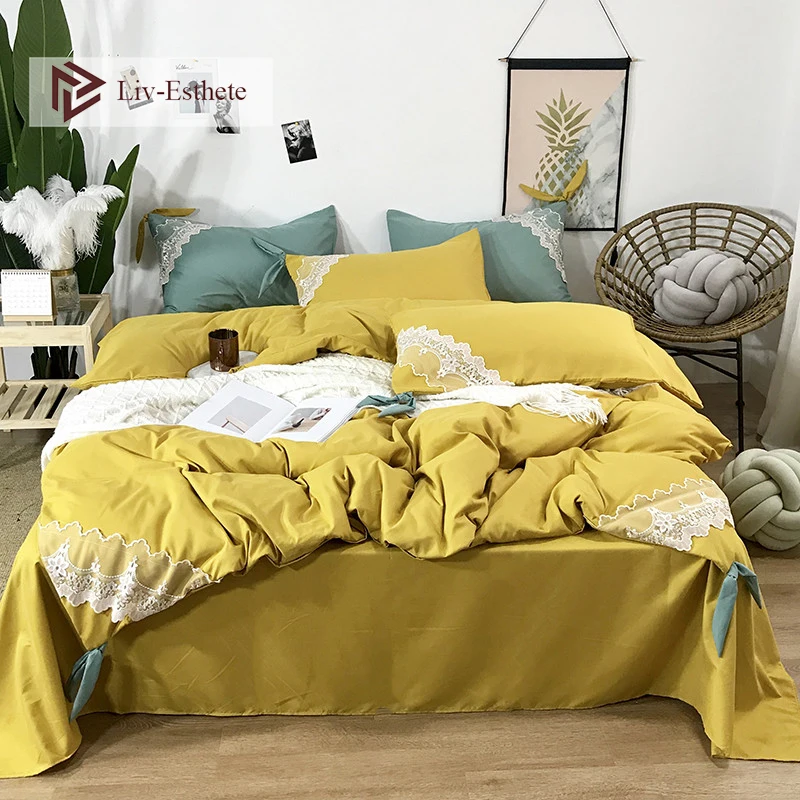 

Liv-Esthete Luxury 100% Silk Lace Gray Bedding Set Silky Healthy Duvet Cover Bed Sheet Double Queen Bed Linen For Beauty Girl