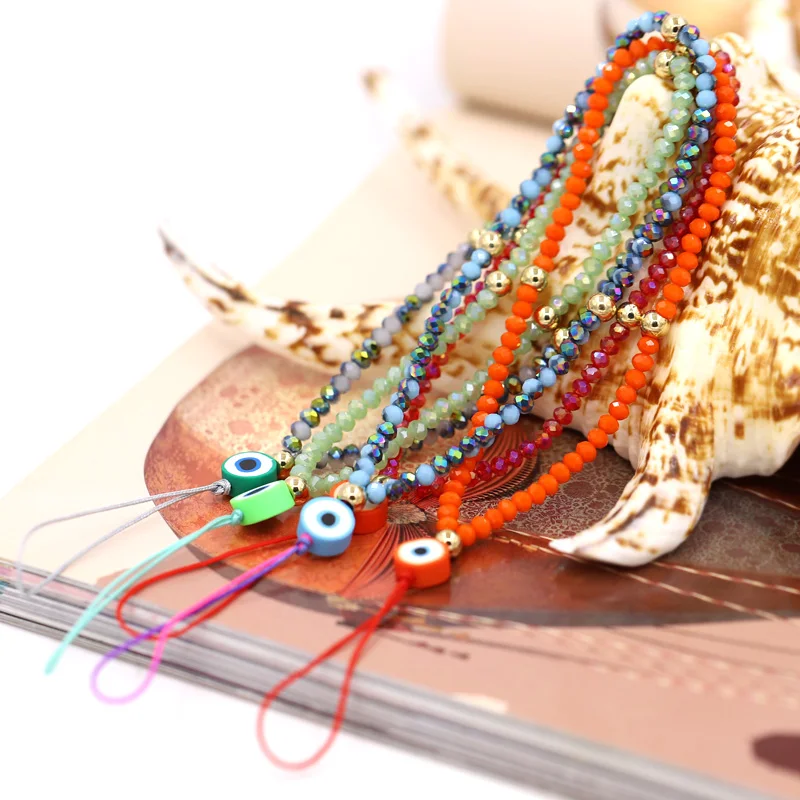Modeschmuck Großhandel Handykette Mehrfarbiger Kristall Böser Blick Handyanhänger Lanyard für Handydekoration Zubehör – Detail 6