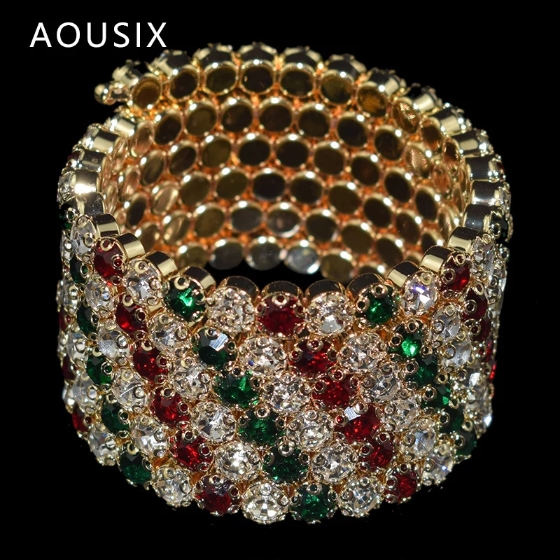 Bangle Bracelet Multiple Rows Crystal Adjustable for Women