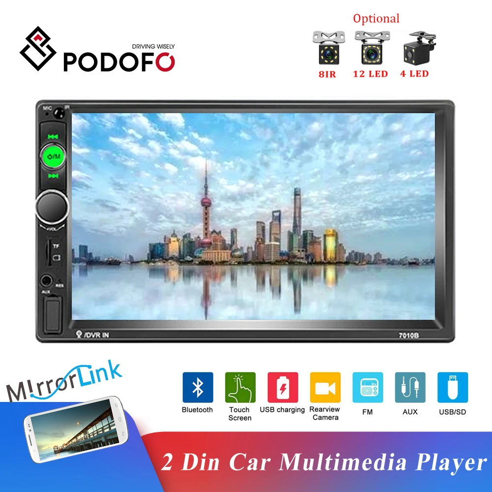 Podofo Универсальный 2 Din Автомобильный Радио 7 дюймов HD сенсорный экран