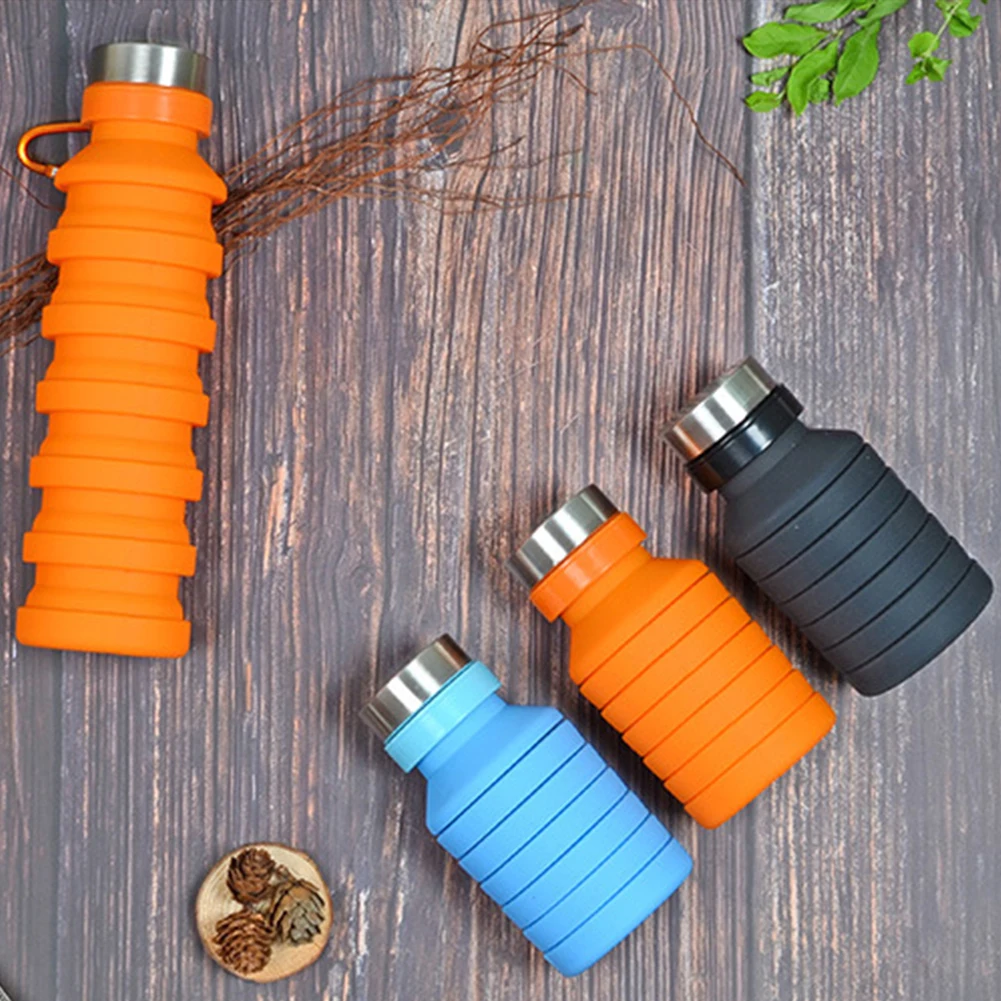 550ML Travel Foldable Large Capacity Lightweight Silicone Portable Water Bottle Cycling Outdoor Sports Leak-proof Soft Camping