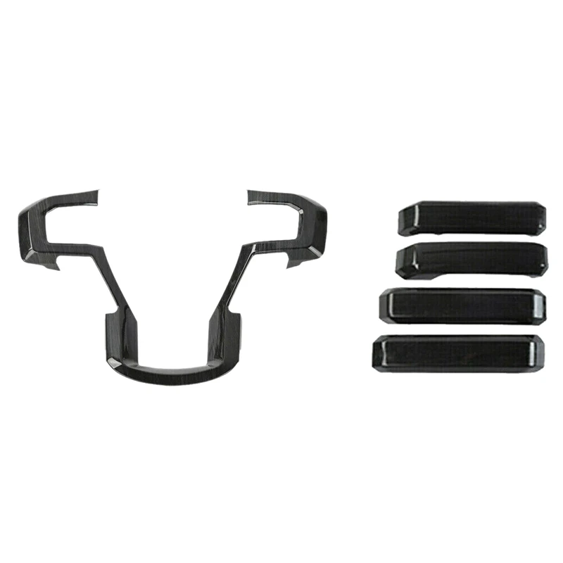 

5xInterior Steering Wheel&Door Handle Cover Trim for Ford F150 Black Wood Grain